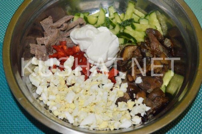 7_салат с говядиной, грибами и огурцами